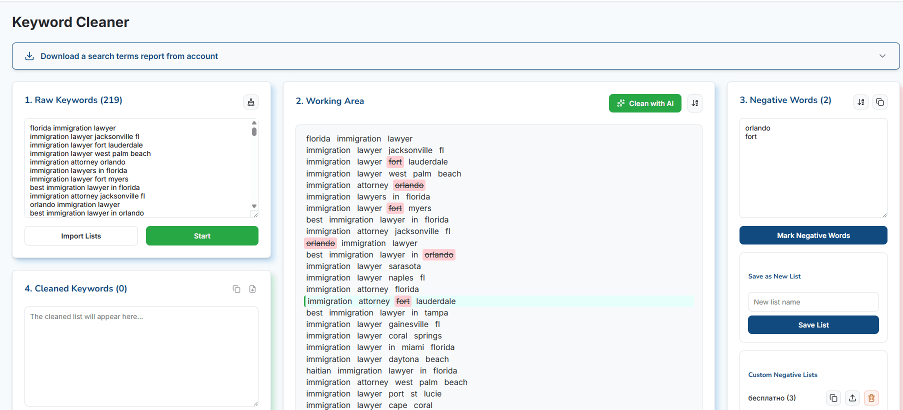 Keyword Cleaner Demo