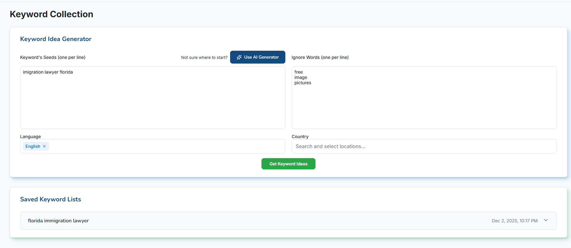 Keyword Collection Demo